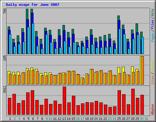 Daily usage for June 2007