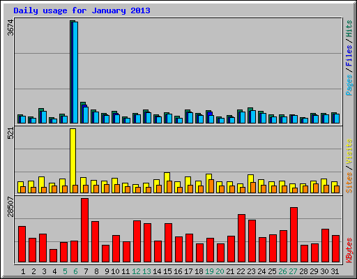 Daily usage for January 2013